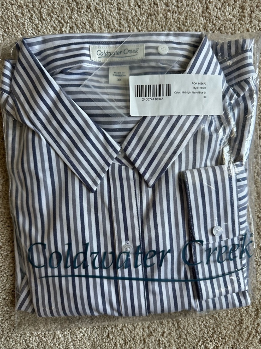 Coldwater Creek Navy & White Striped Collared Shirt